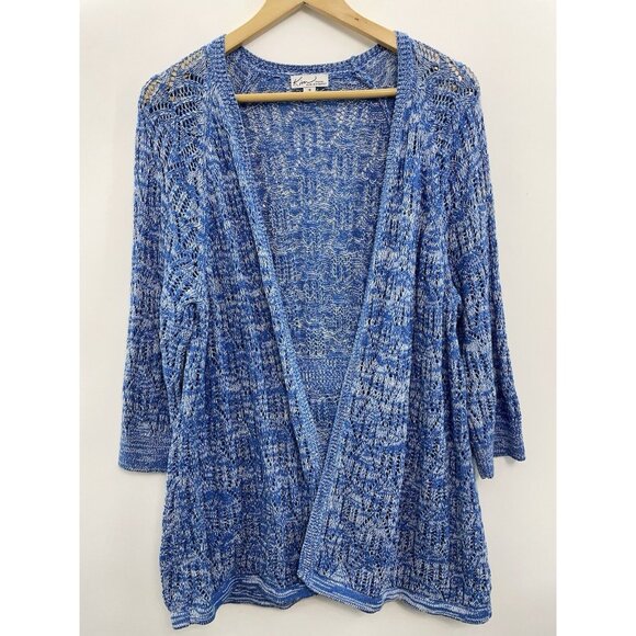 Kim Rogers Cardigan Sweater Open Front Crochet Knit 3/4 Sleeve Blue Womens 1X - Picture 1 of 10